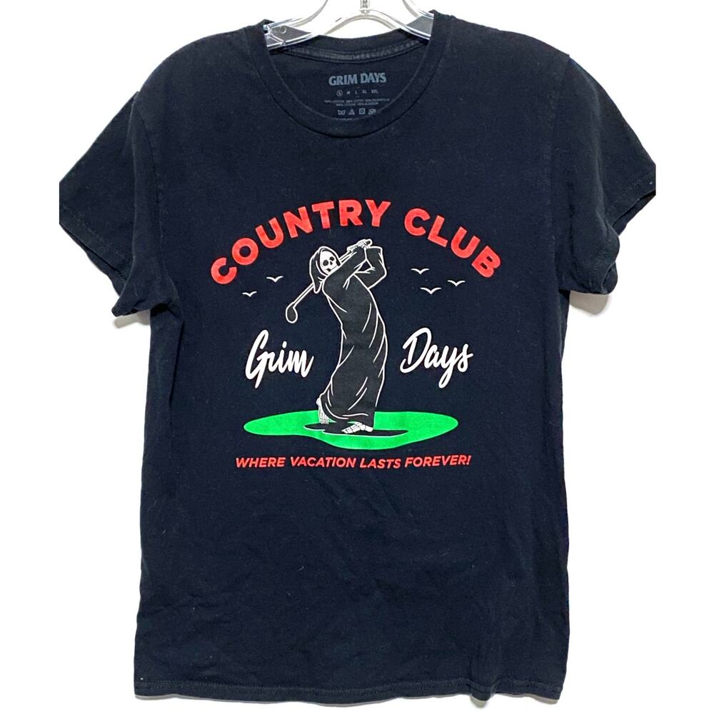 Grim Days Golf Country Club Reaper Black Shirt Mens S Halloween Costume Goth Emo